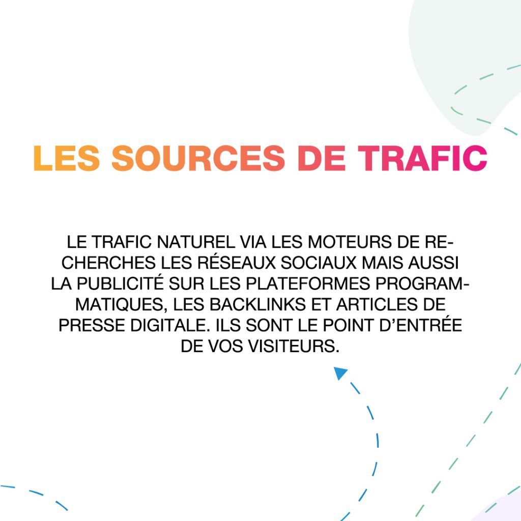 photo avec texte "les sources de trafic" explicatif des différentes sources de trafic web