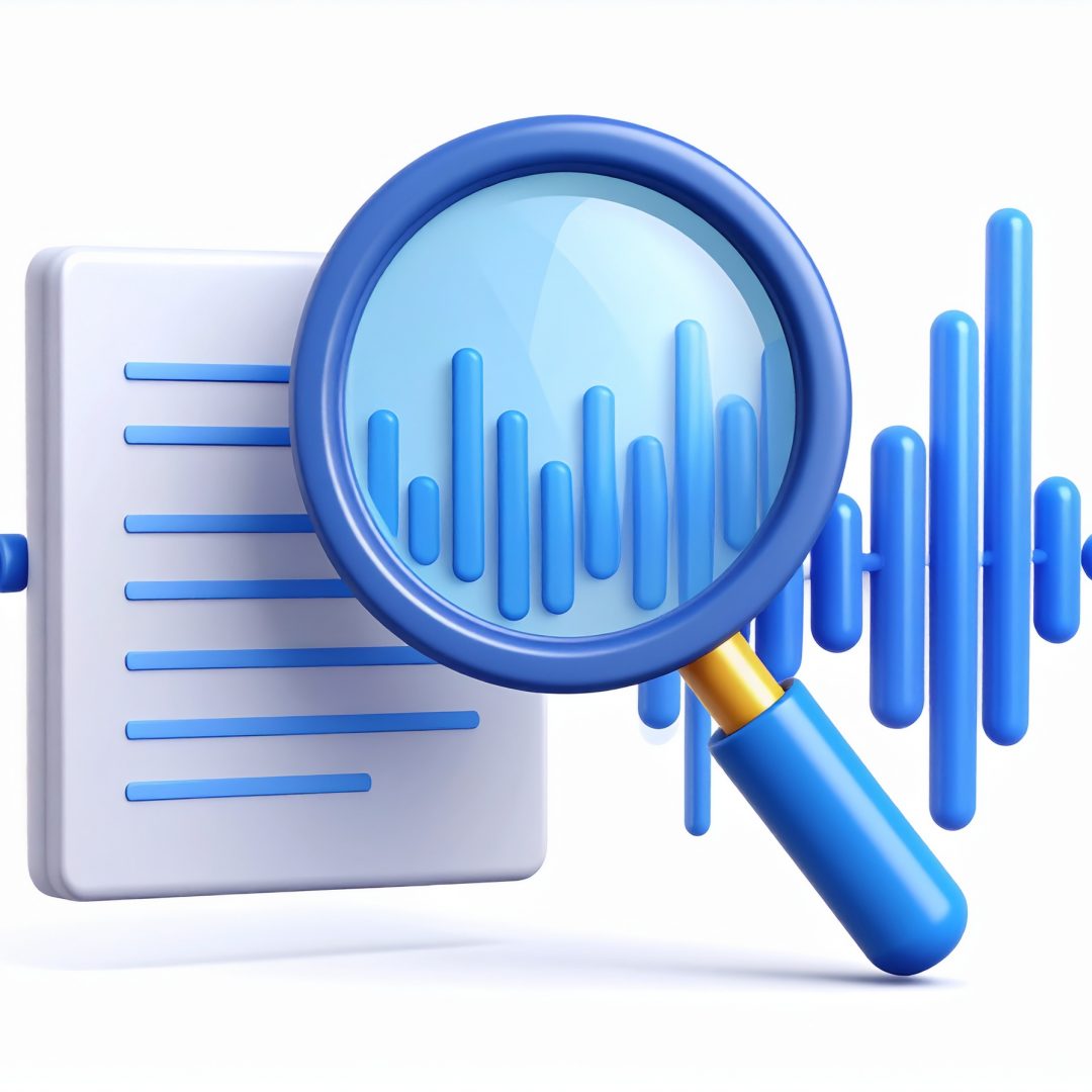 Firefly_Icône 3D d’une loupe posée sur une onde sonore stylisée, avec un document ou un graph 562398