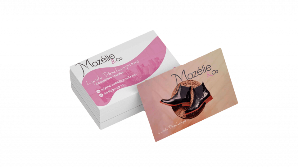 creation d'une carte de visite pour une revendeuse de chaussure mazélie agence de communication auxerre